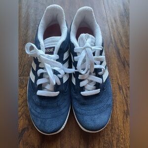 Adidas Navy and White Striped Soles